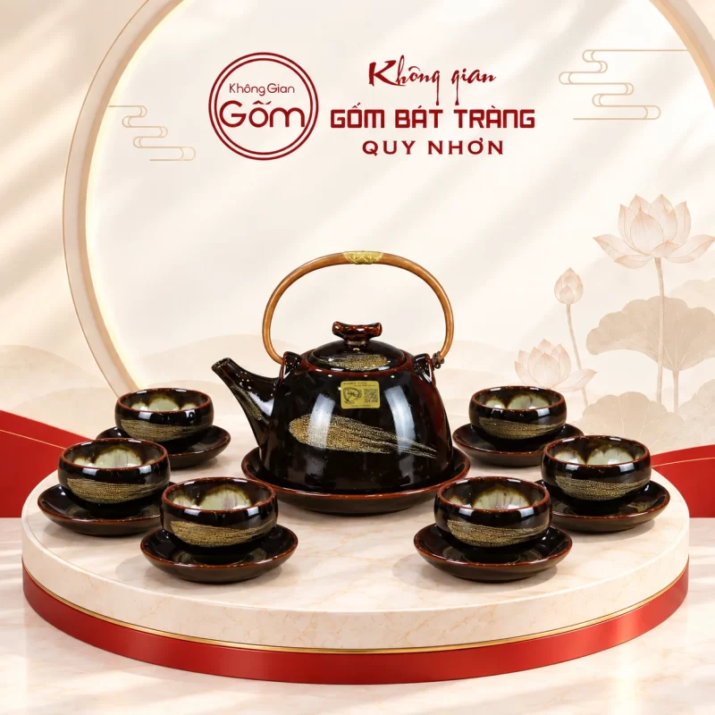 Bộ ấm chén đen quai trên