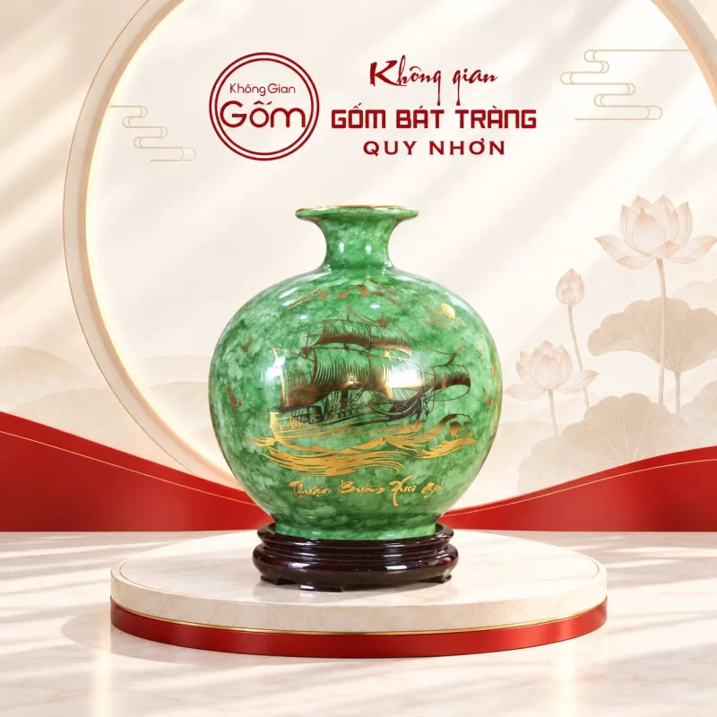 Bình hút lộc xanh loang thuyền buồm