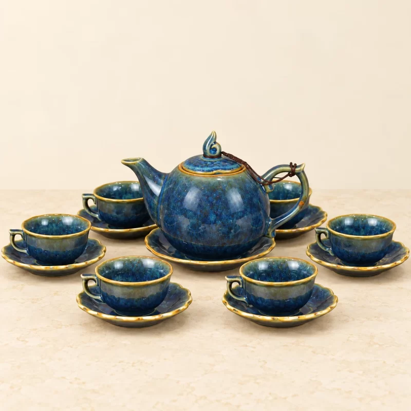 Bộ ấm chén xanh lam loang 6 chén