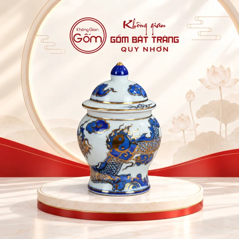 Chóe thờ men lam vẽ vàng họa tiết rồng