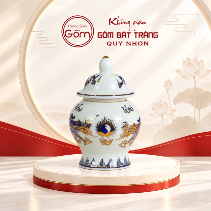 Chóe thờ men lam vẽ vàng rồng vai tròn