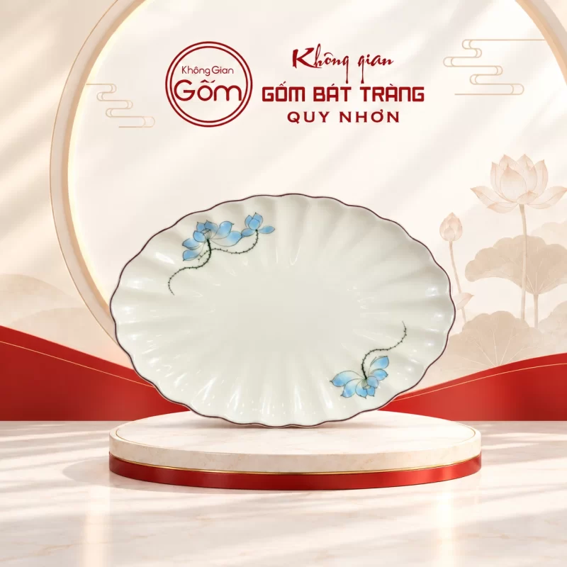 Đĩa oval sen xanh