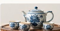 Ảnh minh họa — Bộ trà dáng tròn họa tiết lá lam