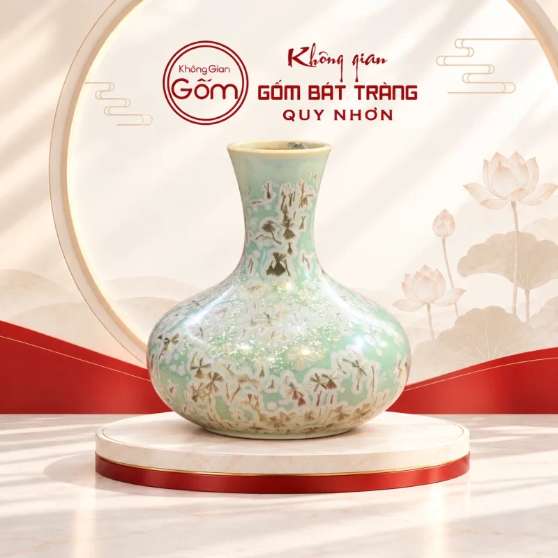 Lọ hoa xanh ngọc cổ loe thân tròn